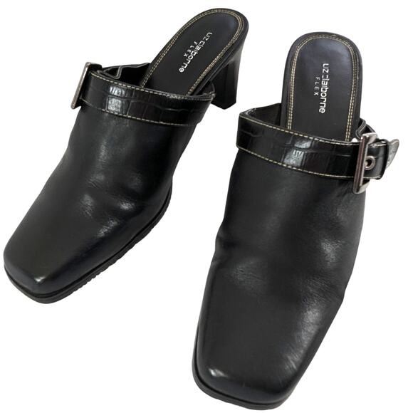 NWOT! LIZ CLAIBORNE! "FLEX" BLACK GENUINE SUEDE LEATHER SQUARE TOE MULES! SZ 10M - Picture 10 of 10